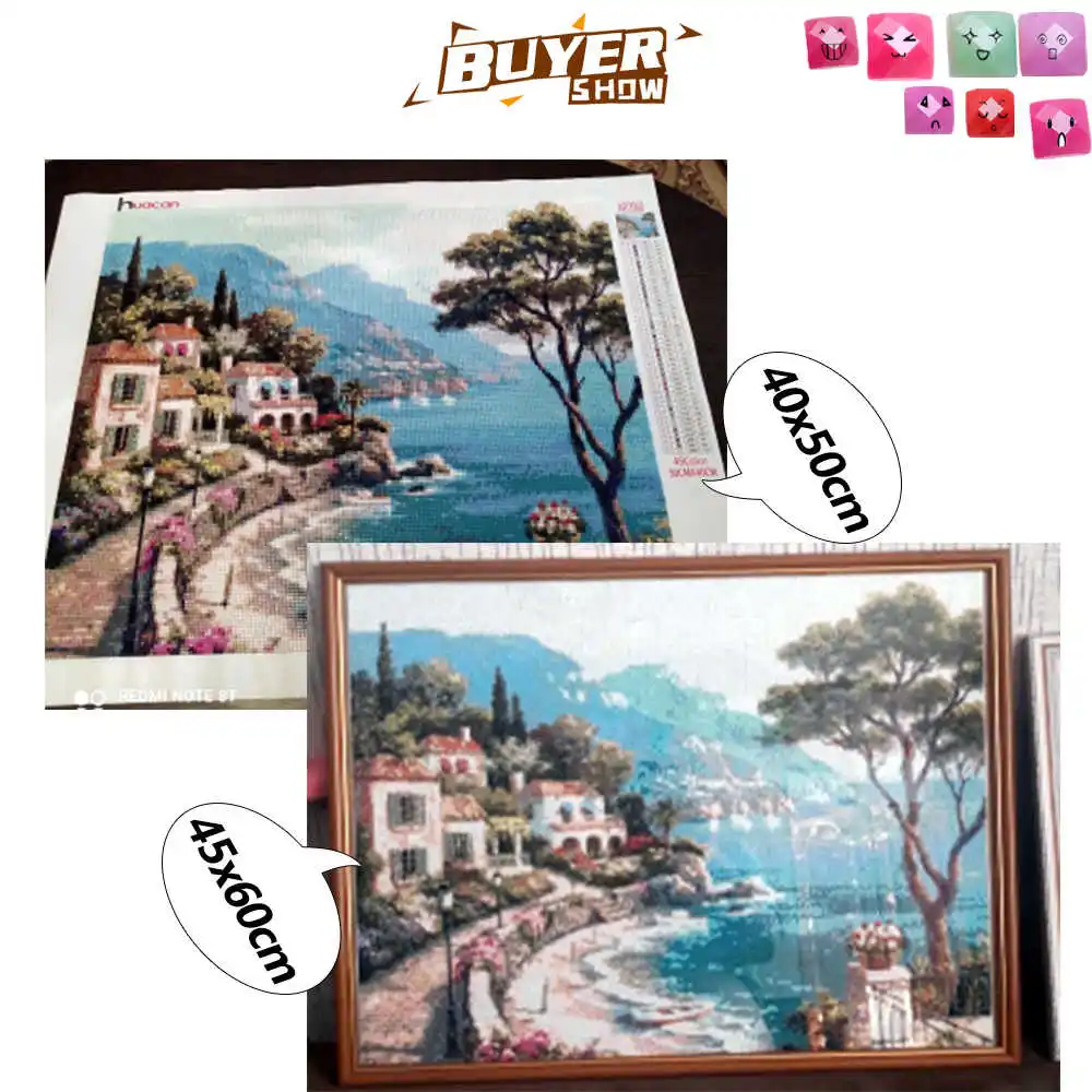 Huacan Diamond Painting Scenic 5D Diamonds Mosaic Seaside Town Picture Rhinestones Full Square Drill Home Decoration diamond painting diamond art painting kit diamond painting set