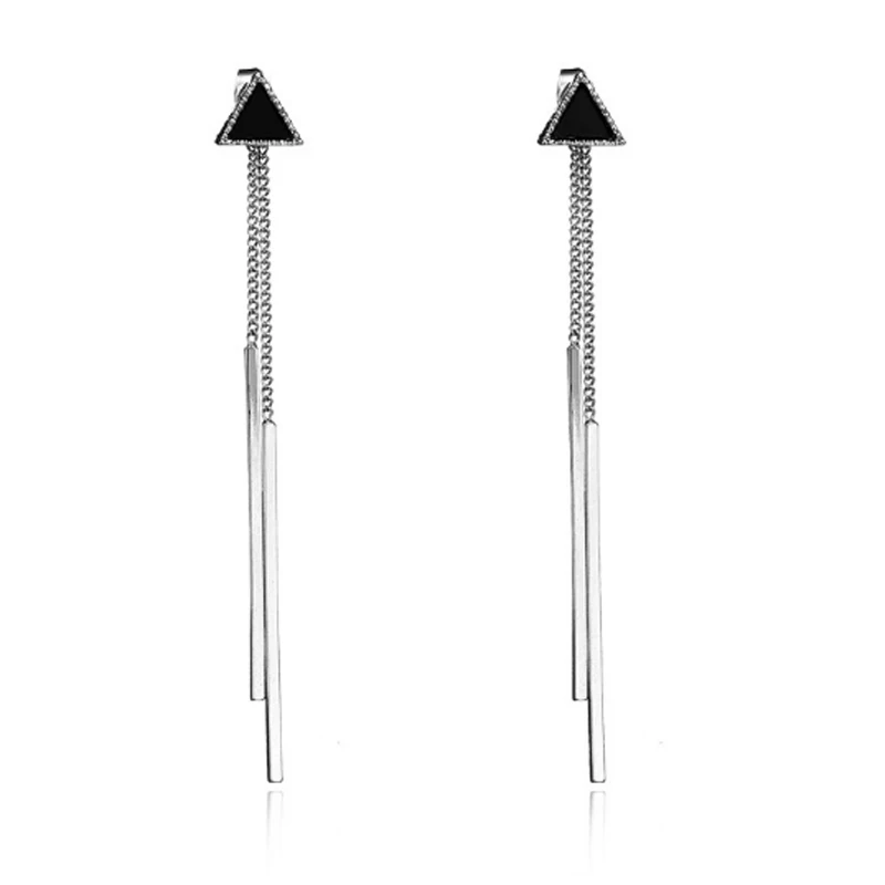 Корейские геометрические треугольные длинные висячие серьги с кисточками для