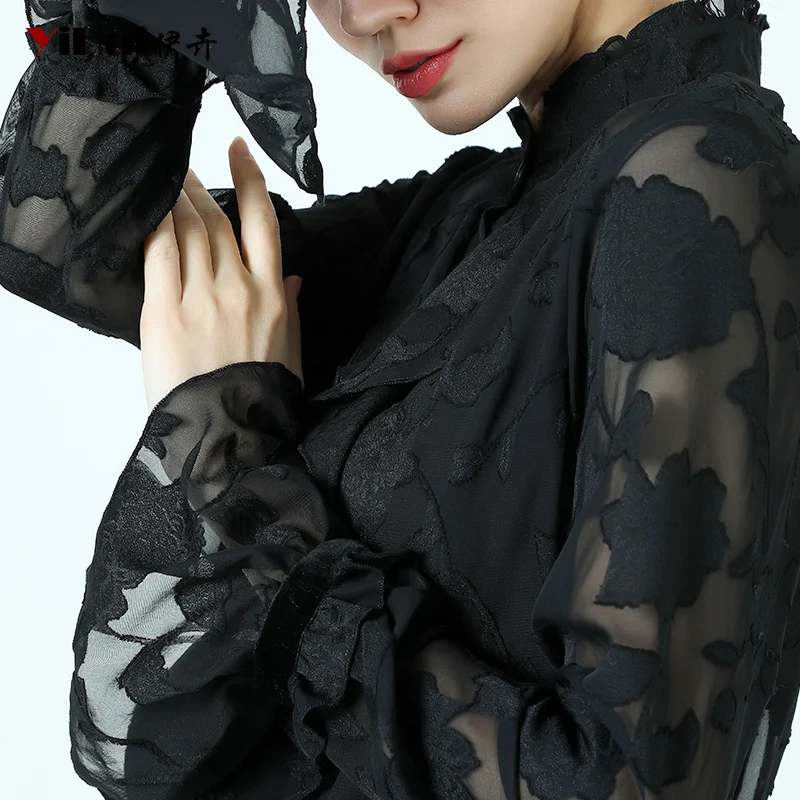 Черная прозрачная блузка с 3D оборками и цветочным рисунком, топ на бретелях, новинка, модные женские блузки на весну и лето, костюм, одежда