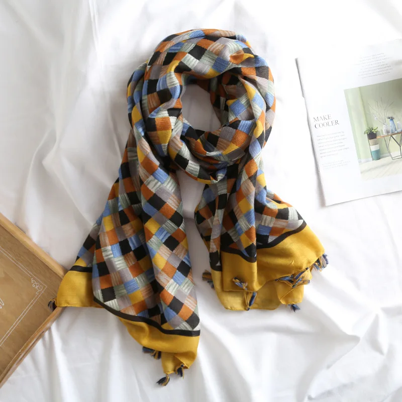 Осенняя мода геометрический плед шаль из вискозы шарф для женщин Высокое качество обертывание теплый пашмины палантин Bufandas мусульманский хиджаб 180*90 см