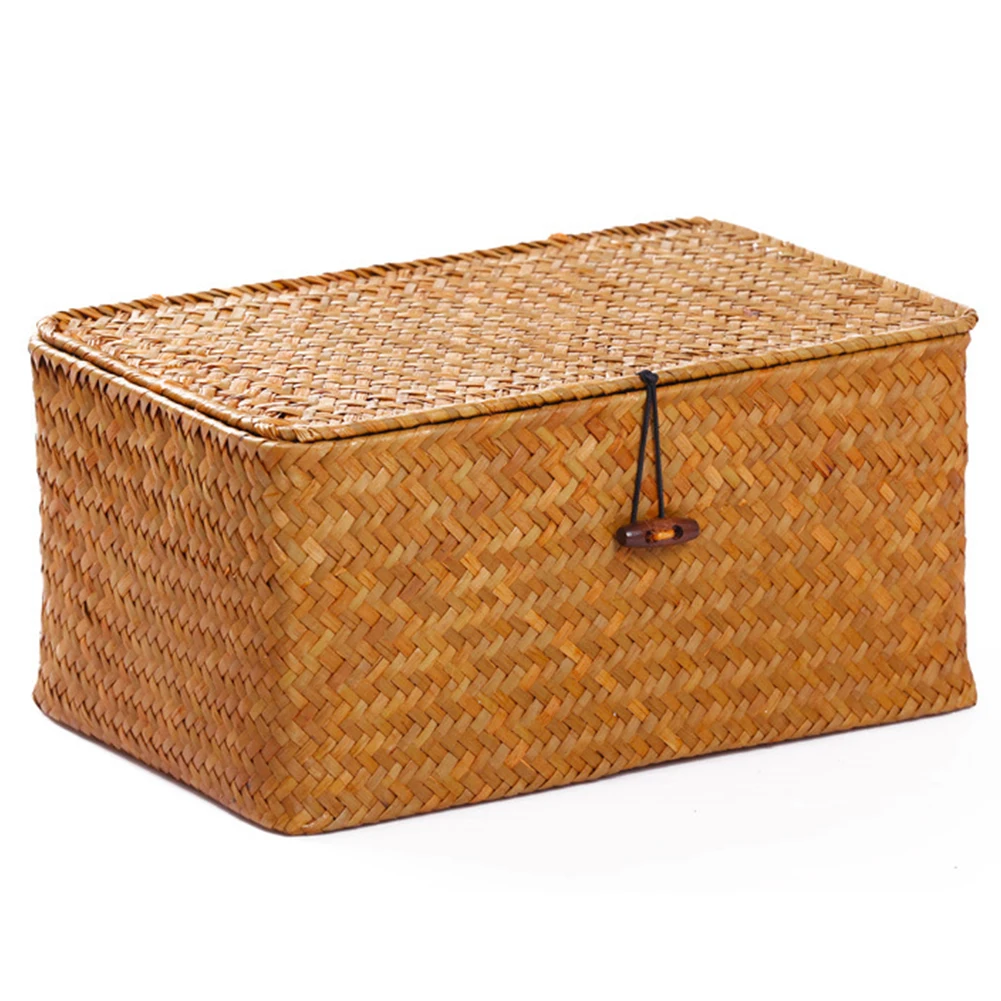 

Jewelry Organizer Large Capacity Seagrass Kitchen Household Storage Box Handmade Space Saving Durable Protective Woven With Lid