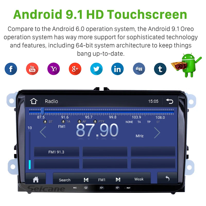 Автомобильный мультимедийный плеер Seicane Android 9 1 для