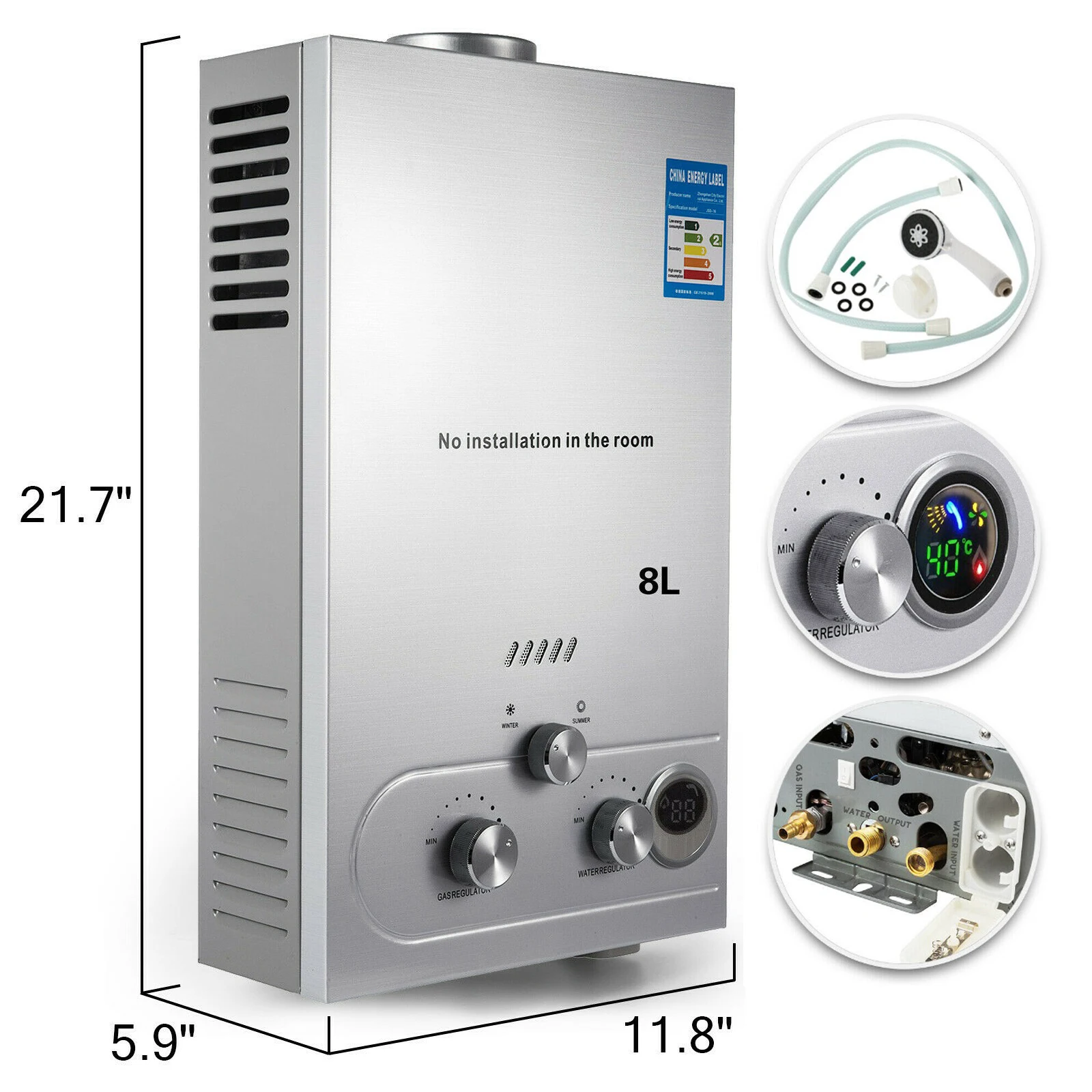 Chauffeeau Instantané Sans Réservoir Au Gaz Propane 8l, En Acier