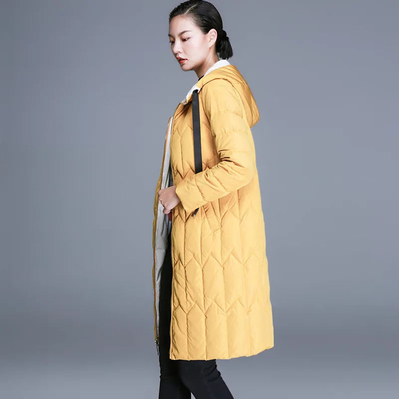 

2020 Down Jacket Woman Hooded Winter Long Coat White Duck Down Light Puffer Jacket Yellow Coats Manteau Femme 8841001 KJ2626