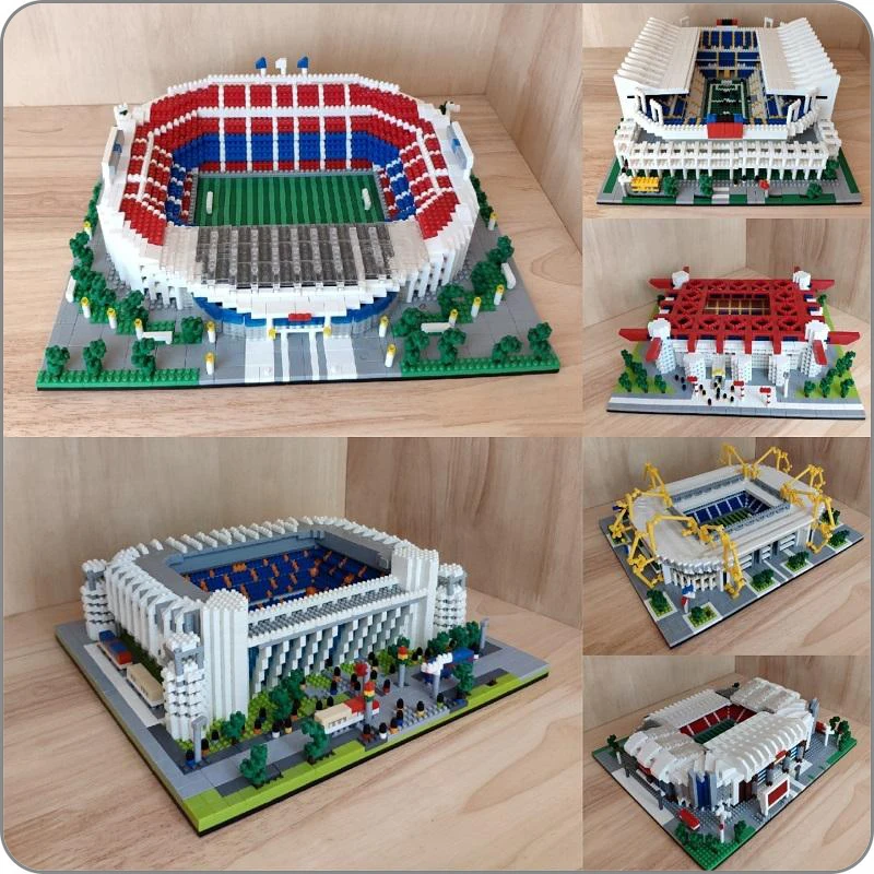 World Architecture Football Building Blocks Old Trafford Camp Nou Bernabeu Stadium Soccer Field Mini Diamond Bricks Toy Kid Gift | Игрушки и