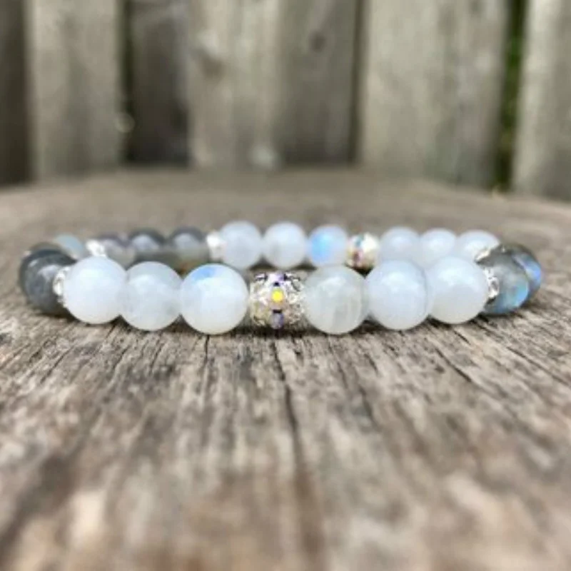 Moonstone and Labradorite Beaded Gemstone Bracelet Labradorite Bracelet Moonstone beaded bracelet stone bead bracelet