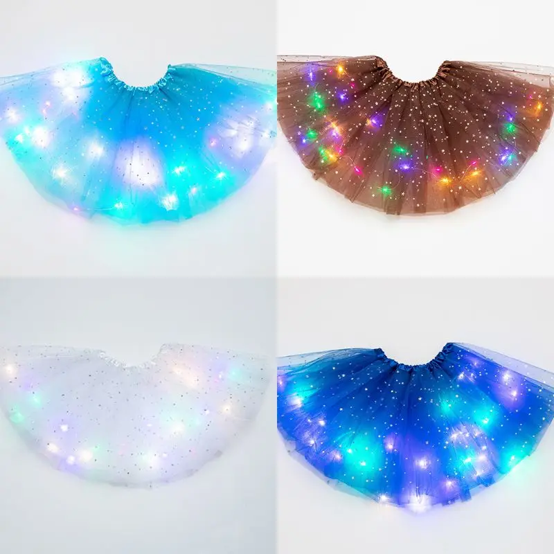 Tutu-Skirt Short-Dress Wings Dance-Wear Light-Up Tulle Pleated-Layered Party Girls Kids