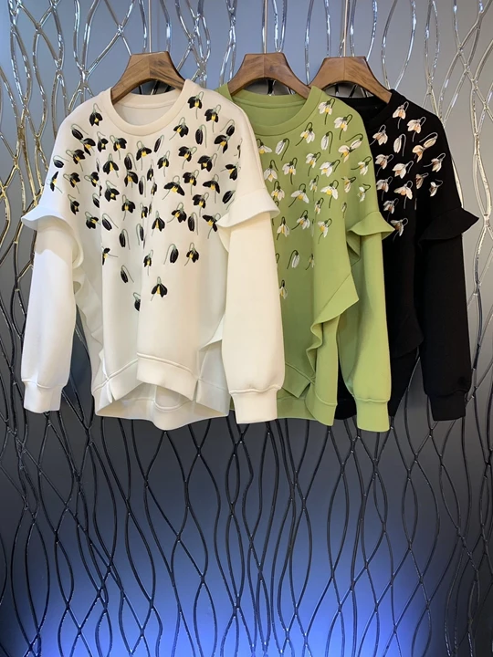 

2019 Early autumn new women's wear round-collar printing group color matching decoration long-sleeved jacket guard 911