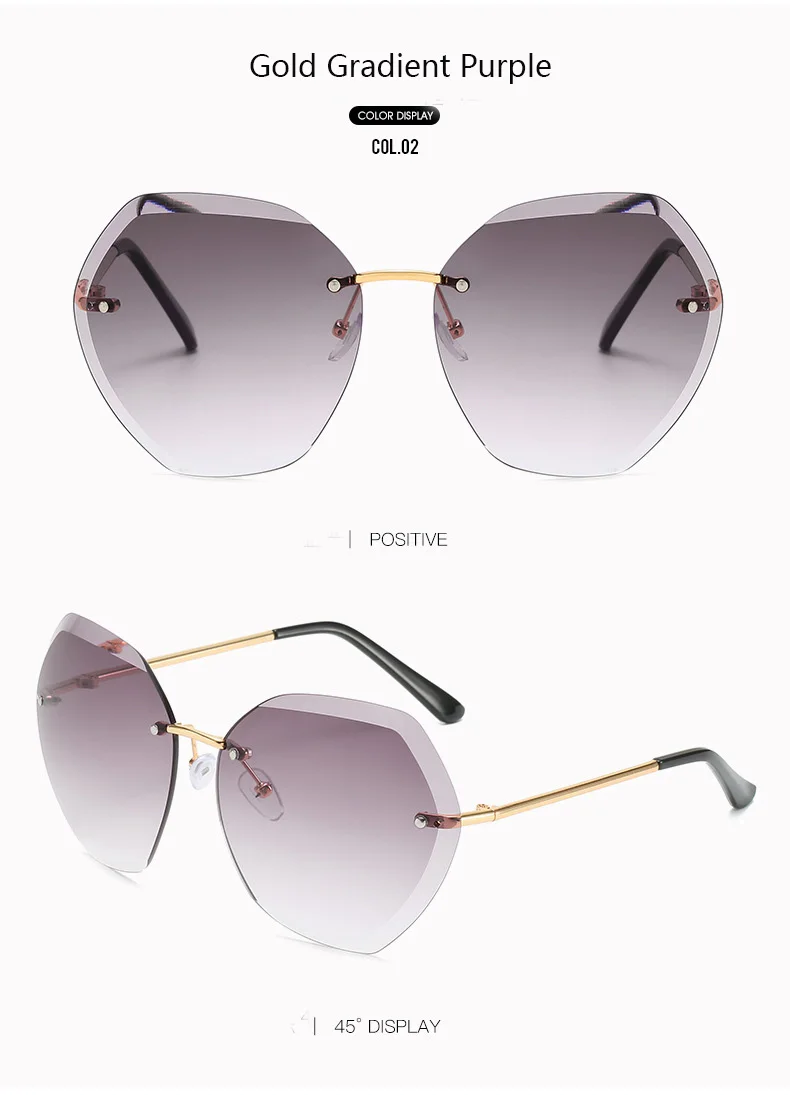 RBENN Роскошные модные солнцезащитные очки без оправы женские дизайнерские солнцезащитные очки для дам Dimond резка красочные светозащитная бленда объектива