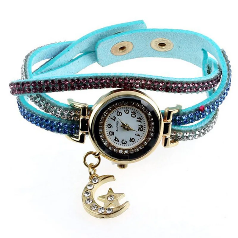 

Three-Color Drill around Three-loop WOMEN'S Watch around Two Laps Coiling Leather Belt Fashion Watch Accessories Bracelet Watch