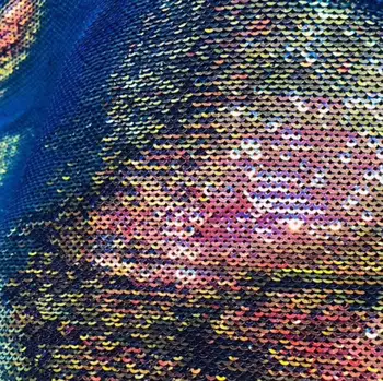 

Fish scale fantasy color clothing shiny Sequin polyester fabric Wedding Dance diy textiles elastic tissu cloth fabric C946