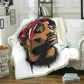 

Hip Hop Rapper 2Pac Funny Character Blanket 3D Print Sherpa Blanket on Bed Home Textiles Dreamlike Style