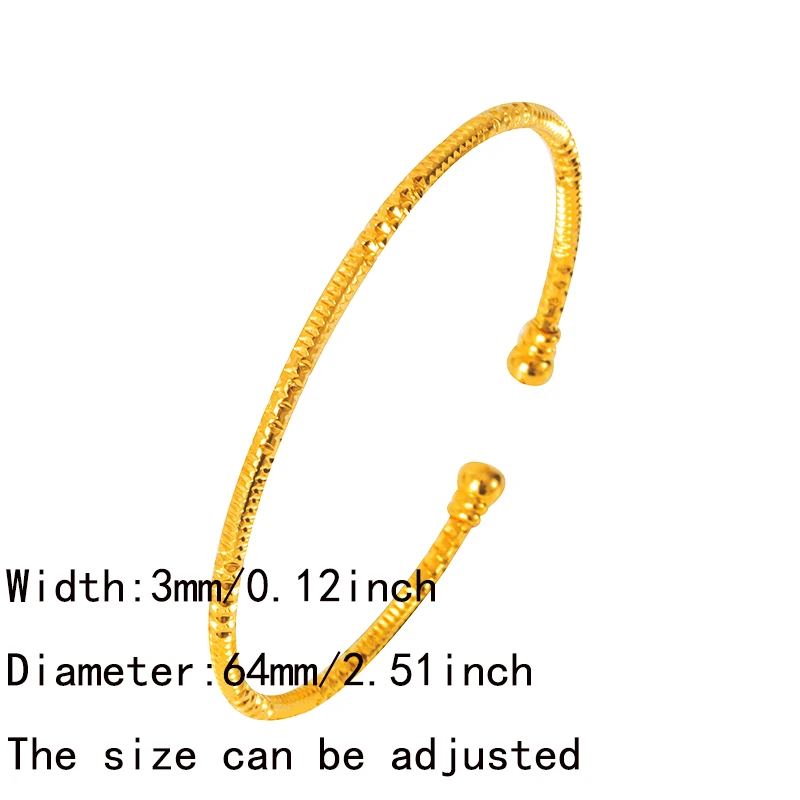 3MM/6pcs Dubai Jewelry Women Indian Bangles Africa Ball Jewellery Gold Color Beads Bracelet Ethiopian Wedding Bride Gift