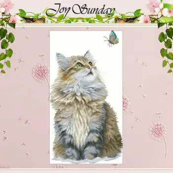 

Cat and butterfly patterns counted 11CT 14CT 18CT Cross Stitch Set DIY Chinese Cross-stitch Kit Embroidery Needlework Home Decor