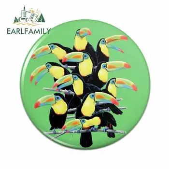 

EARLFAMILY 13cm x 13cm for Colorful Toucan Town Rainforest Birds Pinback Button Fine Car Decal DIY Stickers Occlusion Scratch