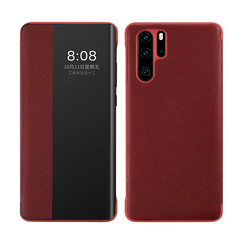 Смарт-чехол с откидной крышкой для huawei P30/P30 Pro, роскошный Официальный чехол из натуральной кожи для телефона - Цвет: Red