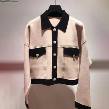 

Law Single 2020 Summer Temperament Small Fragrance Contrast Color Splicing Long Sleeve Women's Wear Knitting Coat 20078