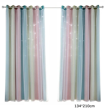 

1 Pc Hollow Star Sheer Curtain Color Window Curtains For Girl Kids Bedroom Double Layer Curtain Home Decoration
