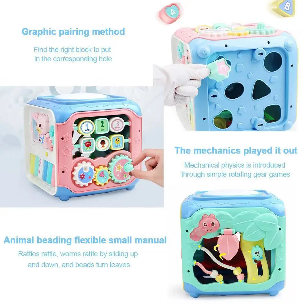 Baby Activity Cube Gear Clock toy hexahedral hand beat drum intelligence Music babies bilingual early education 0-1 years old