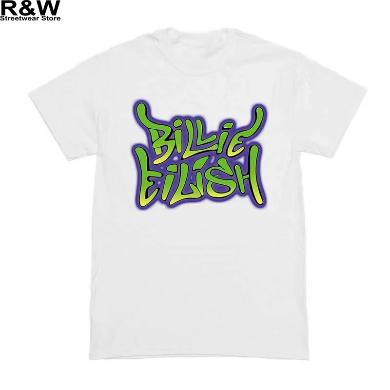 Billie Eilish футболка для мужчин и женщин уличная хлопковая с буквенным принтом короткий хип-хоп Лето - Цвет: PURPLE