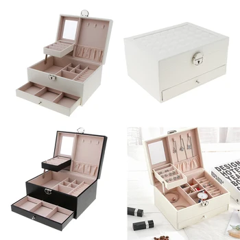 

Multilayer Leather Portable Ring Stud Jewelry Storage Display Case Box for Women Gifts