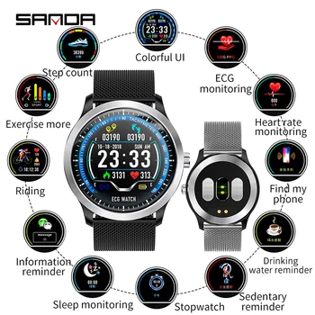

Sanda N58 Smart Watch Steel Leather Strip Sports Blood Pressure Bluetooth Pedometer Large Color Screen Heart Rate Smart Bracelet