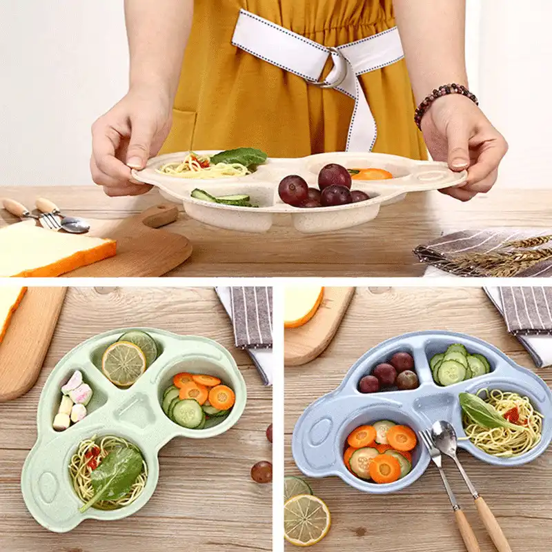 Kids Dinner Plate Divided Dish Tray Dessert Baby Food Feeding