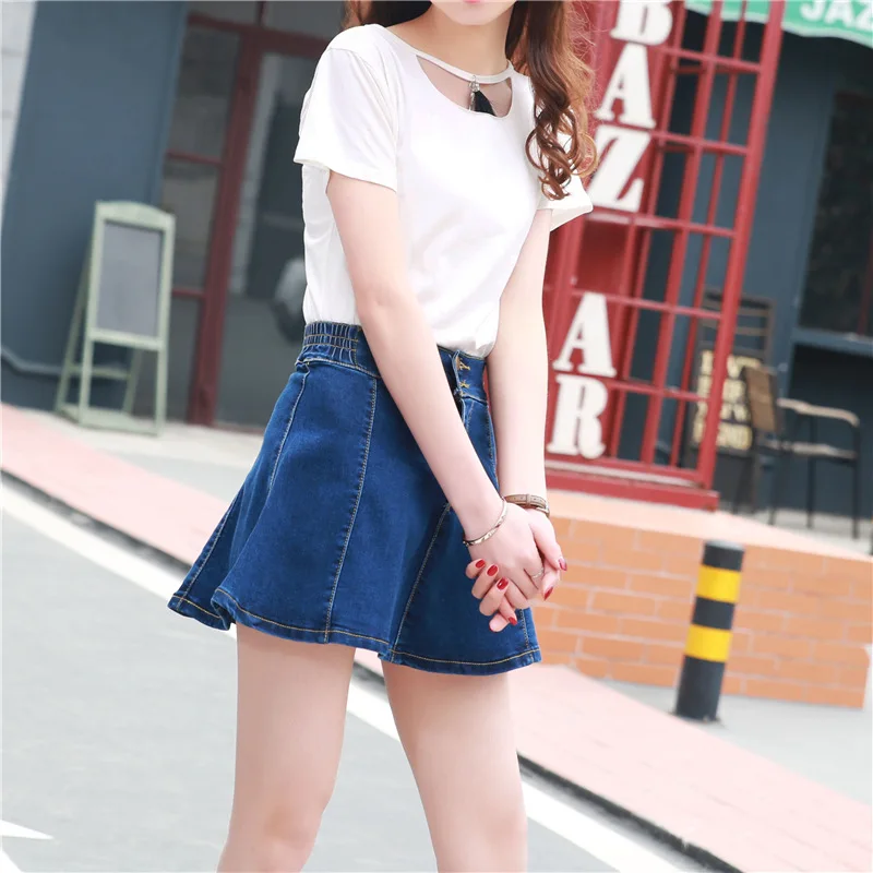

Denim Skirt Skirt Women's Elasticity Women's Summer 2017 South Korea Students High-waisted A- line Skirt Cowboy Skirt