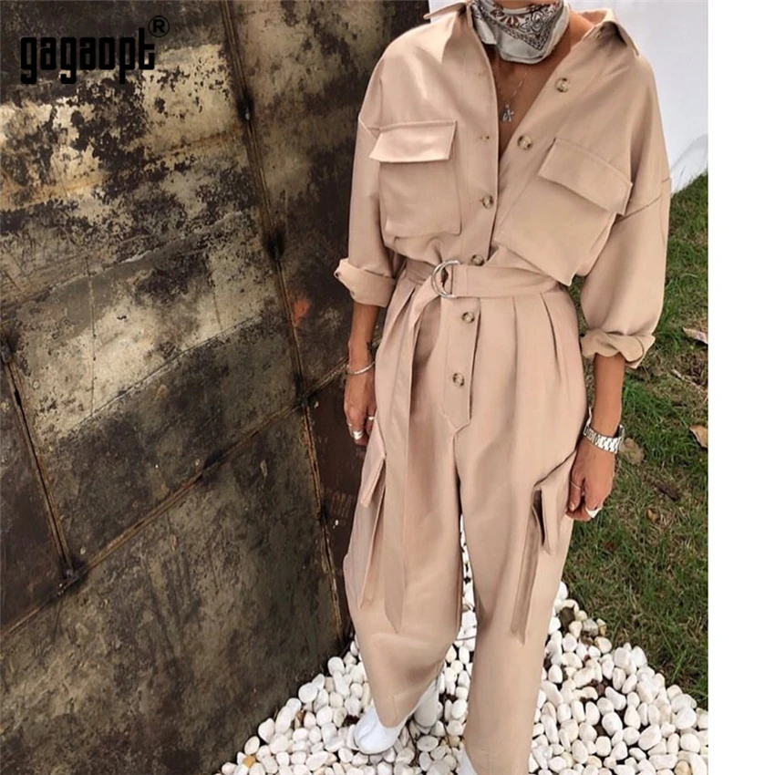 Gagaopt, уличный стиль, зимний комбинезон, женские комбинезоны, винтажные, повседневные, хаки, с длинным рукавом, комбинезоны, Pantalon Femme