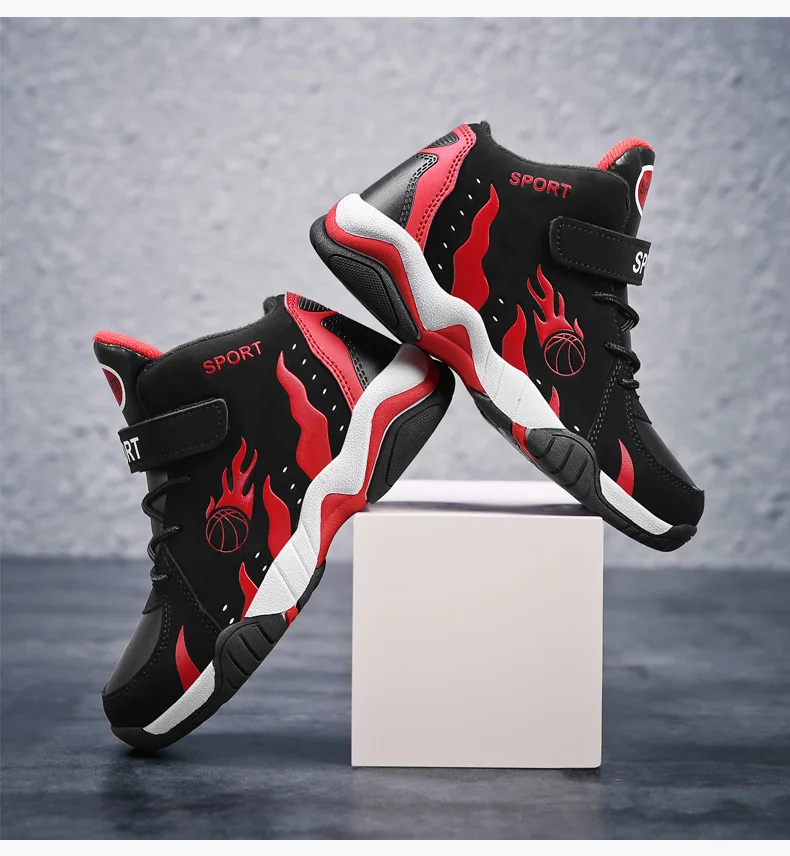 Casual Breathable Kids Basketball Shoes Leather Vamp Waterfroop Antislip Children Sneaker High Top Sports Shoes