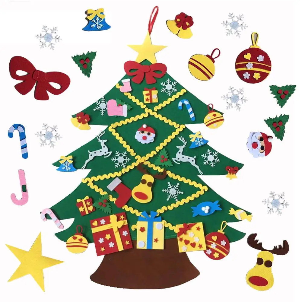 Children Felt Christmas Tree DIY Toys with 45pcs Ornament Christmas Decoration ForHome New Years Gifts Xmas Party Decor For Home