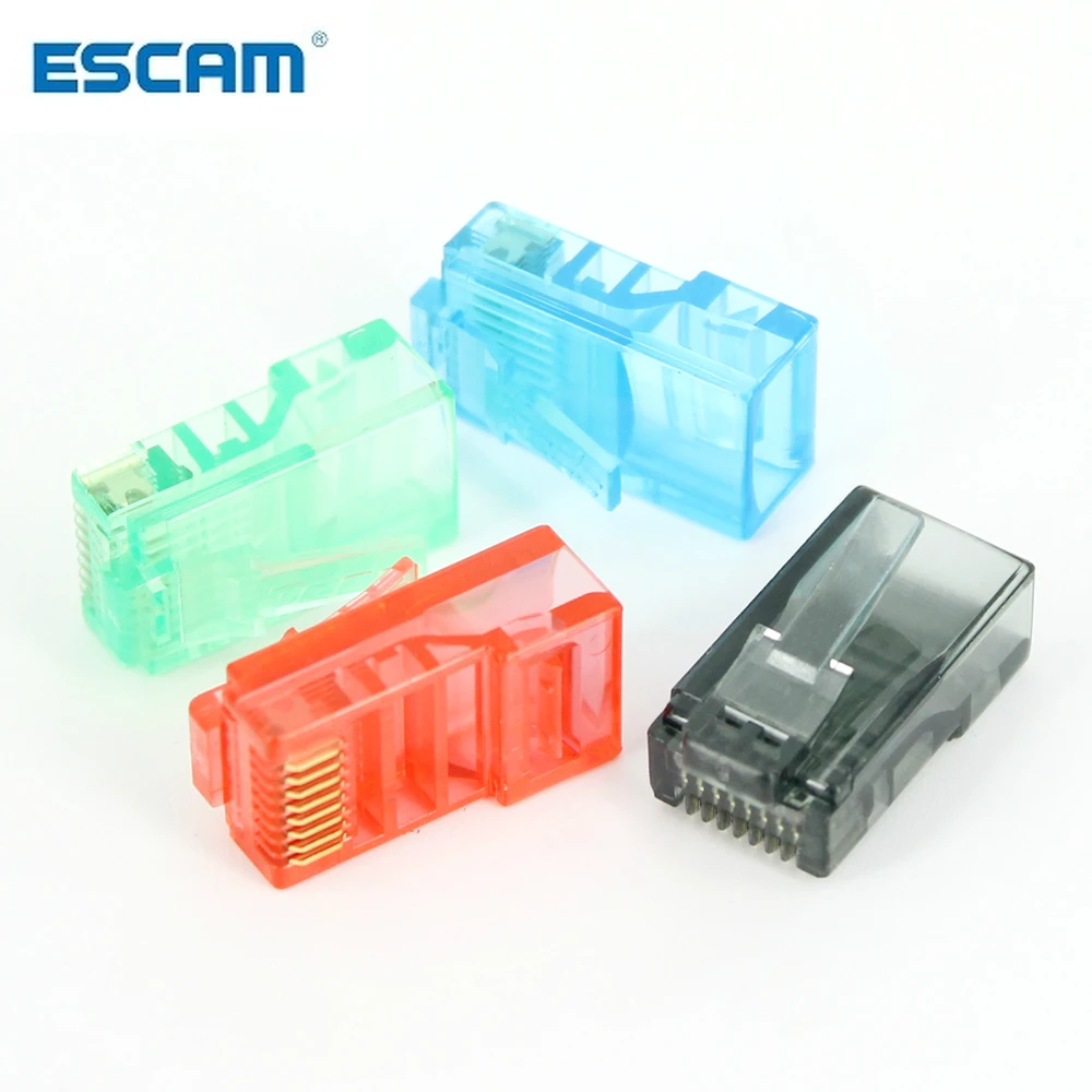 ESCAM 50PCS/Lot RJ45 Ethernet Cables Module Plug Network Connector RJ-45 Crystal Heads Cat5 Color Cat5e Gold Plated Cable | Безопасность