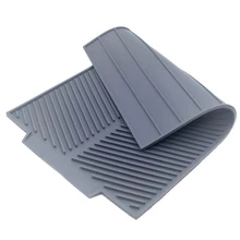 Silicone Dish Drying Mat Flume Folding Draining Mat,Rectangle Drain Mat Drying Dishes Pad Heat Resistant Non-Slip Tray Gray