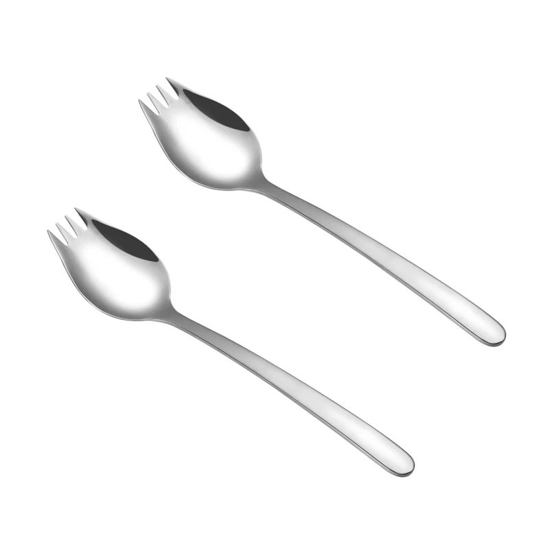 Silver 2pcs 2шт/6 шт Высокое качество нержавеющая сталь Вилка ложка двойного назначения еда лапша артефакт торт фрукт вилка инструменты Мультиварка ложки - Цвет: Silver 2pcs