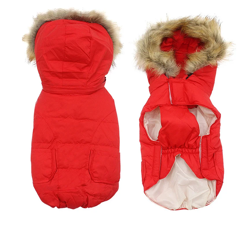 Товары для собак, зимняя одежда, теплая хлопковая подкладка, маленькая собака на открытом воздухе, куртка, съемная плюшевая шляпа, одежда для собак