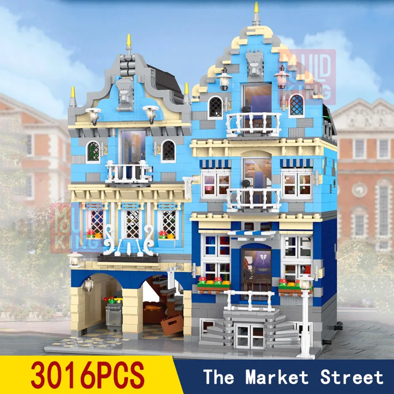 В наличии 3016pcs Create Street series The Market Building Blocks кубики MOC Kids рождественские игрушки