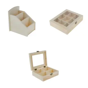 

3Pcs DIY Wooden Treasure Chest Wood Jewellery Storage Box Unpainted Natural