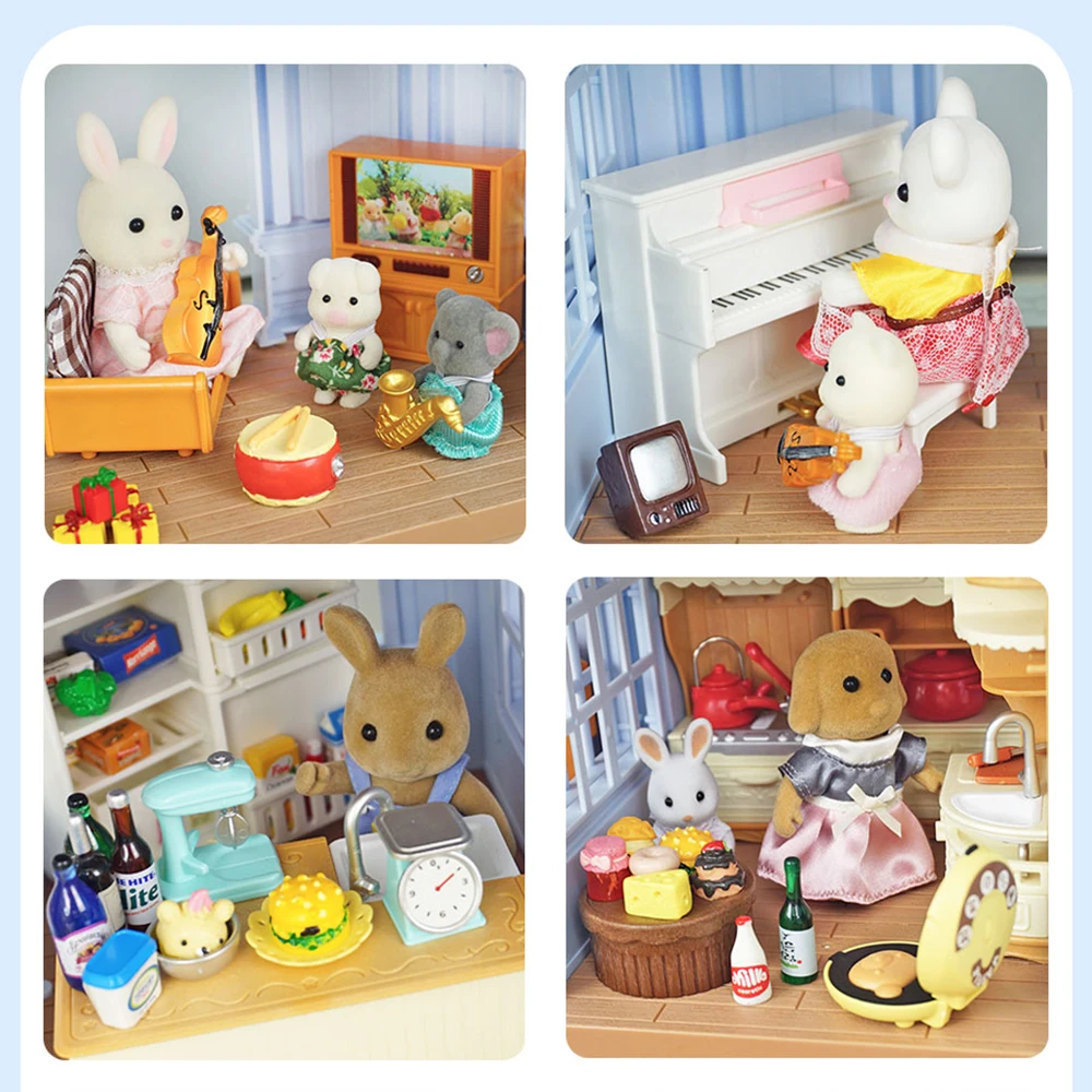 Dollhouse Furniture 1:12 Pretend Play House Toys DIY Castle House Forest Lodge Villa Collocation Animal Family Toy For Girl Gift 4