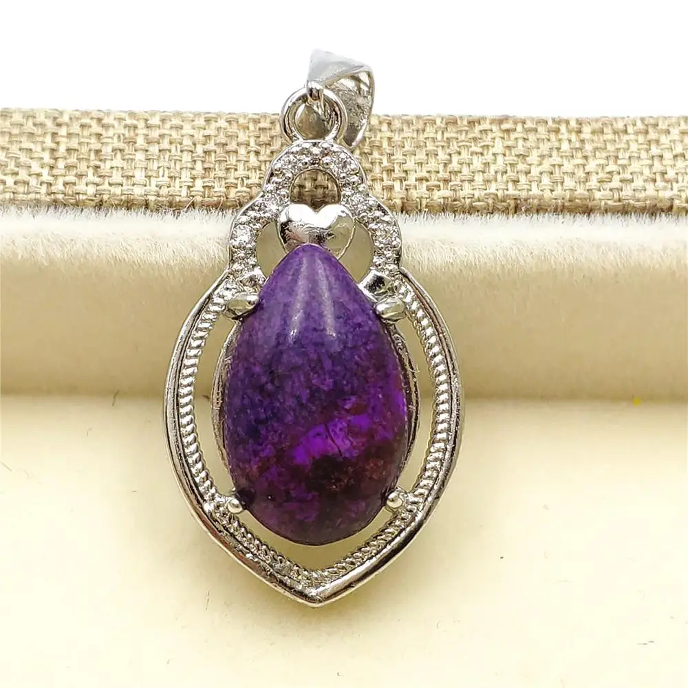 

100% Natural Purple Sugilite Pendant Water Drop Stone Women Men South Africa Lucky Gift 25x15mm Fashion Necklace Pendant AAAAA