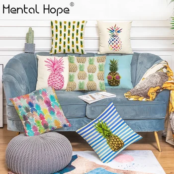 

Fruit Pattern Linen Cotton Throw Pilliw Cover Colorful Pineapple Printed Cushion Cover Home Decor Square Living Room Pillowcase