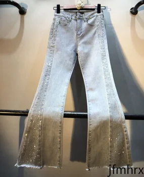 

High Street Hot Drilling Jean Trousers Woman High Waist Slim Fit Boot-Cut Capri Jeans 2020 Spring Leisure Skinny Jeans Hot Pants