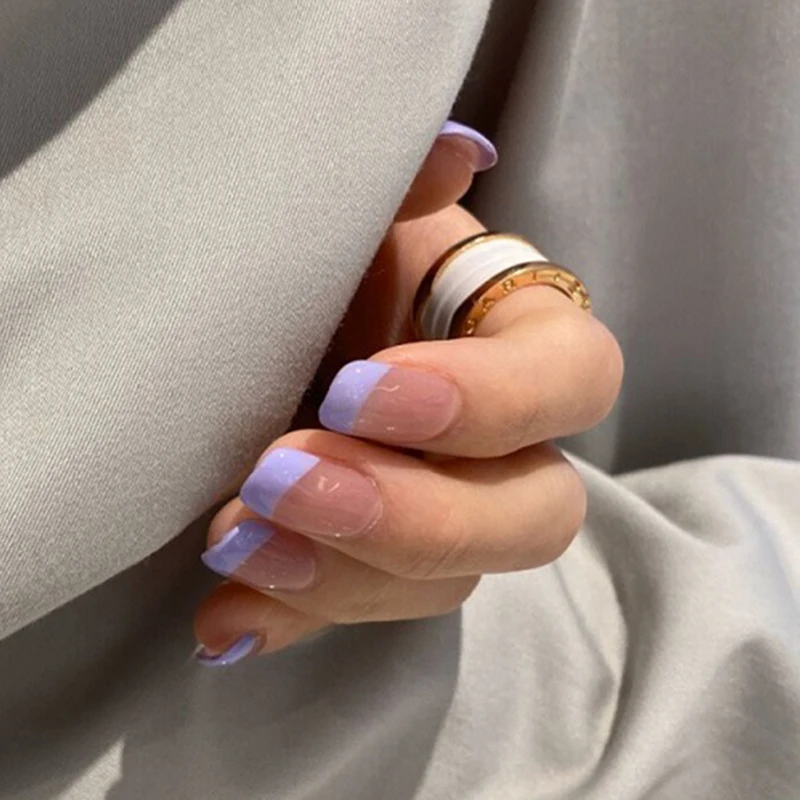 GAM-BELLE Natural Nude Purple French Nail Tips Artificial False Fake Nails Summer Short Full Cover Press On Nails Decoration