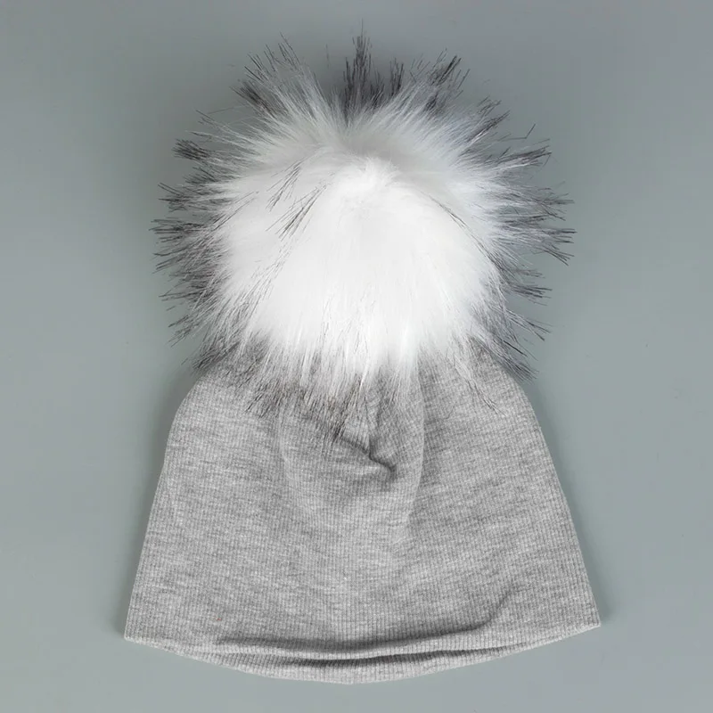 Geebro/мягкая хлопковая шапка с меховым помпоном для новорожденных мальчиков и девочек; сезон осень-зима; Детские шапки для малышей - Цвет: 21Gray
