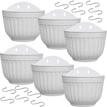 

6 Pack 8.2 Inch Wall Hanging Planter Pots Vertical Garden Window Hang Box Container for Plants Flowers Herbs with Hook