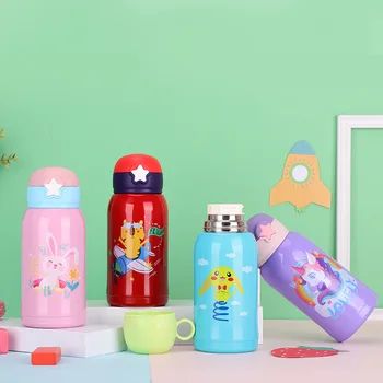 

500ml Stainless steel Vacuum Straw Bottle Water Thermals Flasks Bag Suitable For Children Over 2 Years Old Thermos Cups 2 Covers