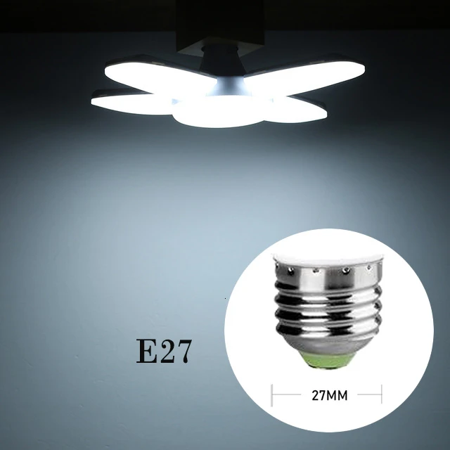 E27 Cold White 60 Вт Складная лопасть вентилятора светодиодный подвесные светильники без мерцания B22 E27 светодиодный лампы 220V 360 градусов угол регулируемый потолочный светильник - Испускаемый цвет: E27 Cold White