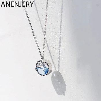 

ANENJERY Fantastic Blue Zircon Mermaid Tail Charm Necklace For Women Silver Color Clavicle Chain Necklace S-N527