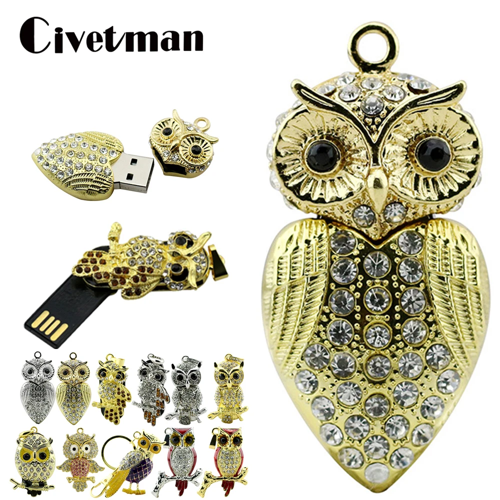 Crystal Pendant USB Flash Drive Animal Owl Pendrive 256GB Metal Pen Drive 8GB 16GB 32GB 64GB 128GB USB Memory Stick Cle USB Disk binful pendrive metal usb flash drive 4gb 8gb 16gb 64gb usb stick pen drive 128gb 256gb 512gb 32gb memory stick u disk cle usb