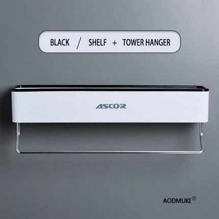 black and hanger Organizer Storage Shelf Wall Mounted Bathroom Kitchen Rack Space Saving shelves Free Punching home stuff Accessories tassimo - Color: black and hanger