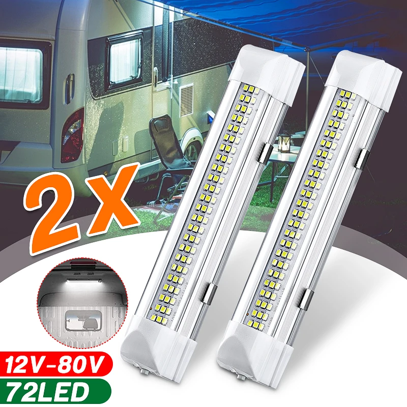 72 LED 12V Car Interior White Strip Lights Bar Lamp Van Caravan ON OFF Swi HES 